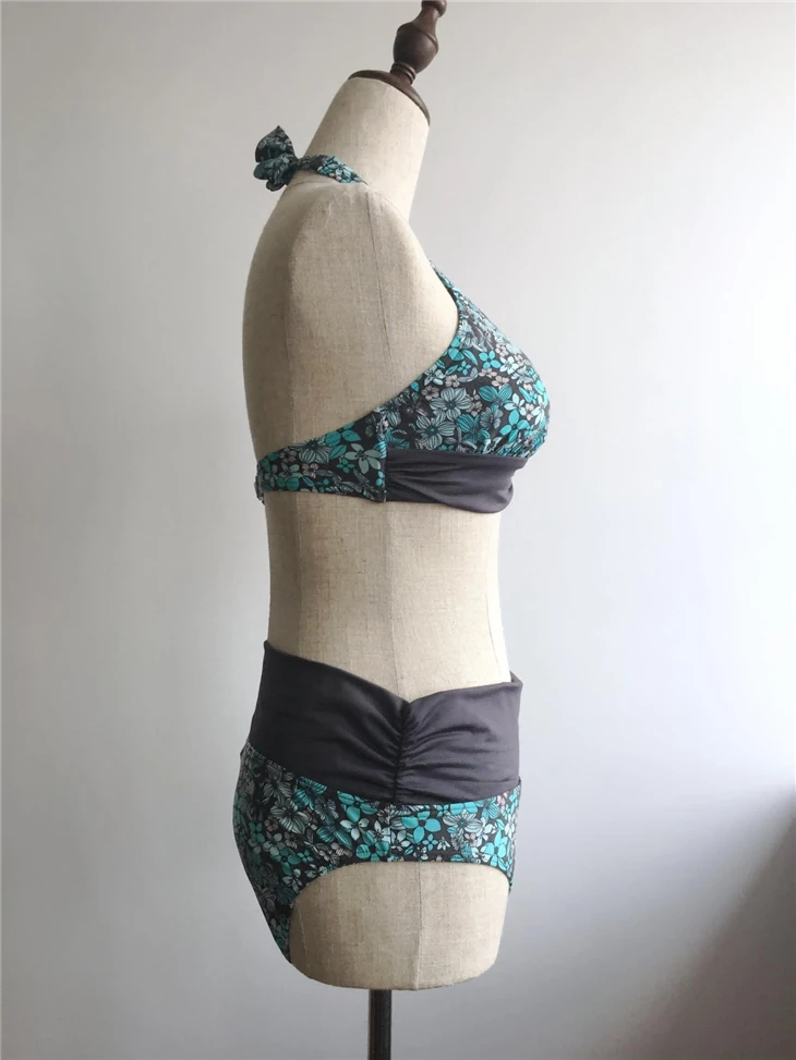 Contrast Waist Floral Halter Swimwear best Contrast Waist Floral Halter Swimwear best
